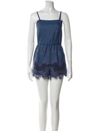Pre-owned Alice And Olivia Square Neckline Romper In Blue