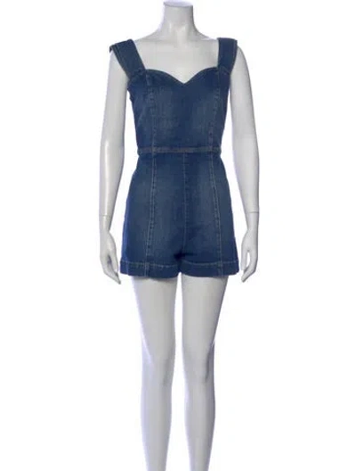 Pre-owned Alice And Olivia Square Neckline Romper In Blue