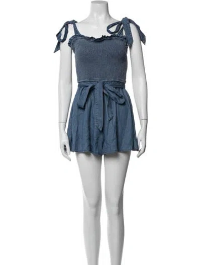 Pre-owned Alice + Olivia Square Neckline Romper In Blue