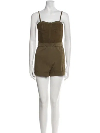 Pre-owned Alice And Olivia Square Neckline Romper In Green