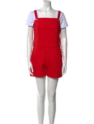 Pre-owned Alice And Olivia Square Neckline Romper In Red