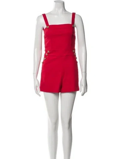 Pre-owned Alice And Olivia Square Neckline Romper In Red