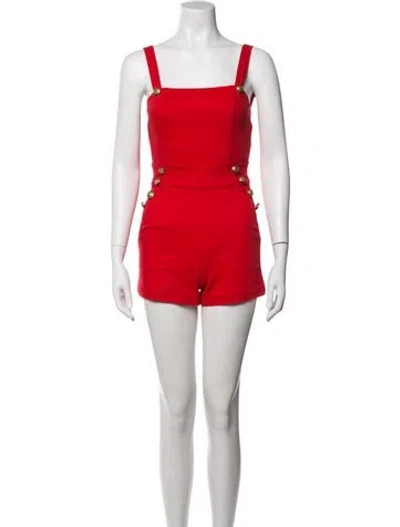 Pre-owned Alice And Olivia Square Neckline Romper In Red