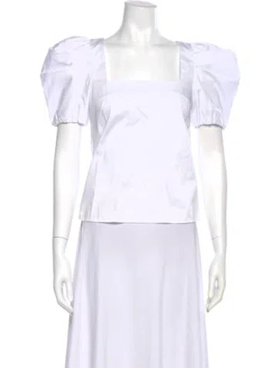 Pre-owned Alice And Olivia Square Neckline Short Sleeve Blouse W/ Tags In White