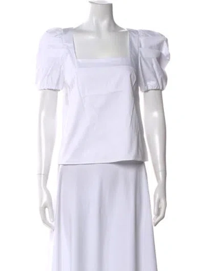 Pre-owned Alice And Olivia Square Neckline Short Sleeve Blouse W/ Tags In White