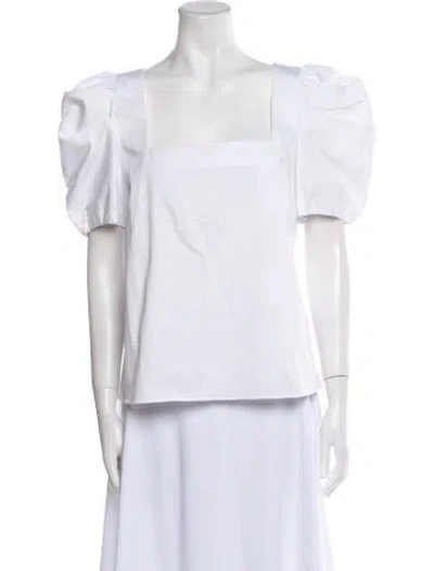 Pre-owned Alice And Olivia Square Neckline Short Sleeve Blouse In White