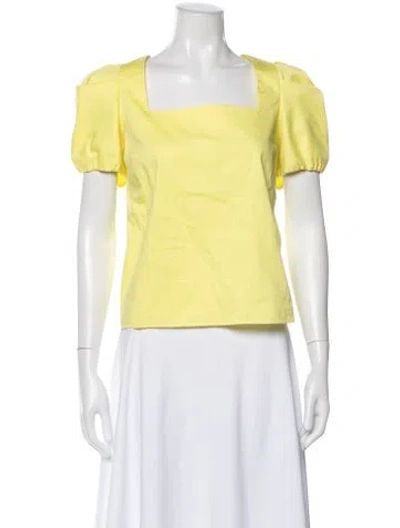 Pre-owned Alice And Olivia Square Neckline Short Sleeve Blouse In Yellow