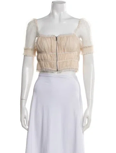 Pre-owned Alice And Olivia Square Neckline Short Sleeve Crop Top In Neutral
