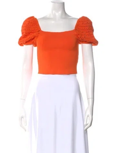 Pre-owned Alice And Olivia Square Neckline Short Sleeve Crop Top In Orange