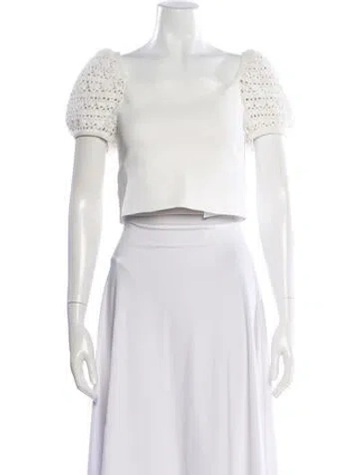 Pre-owned Alice And Olivia Square Neckline Short Sleeve Crop Top In White