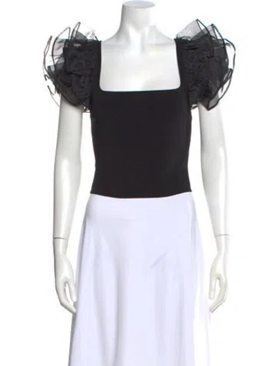 Pre-owned Alice And Olivia Square Neckline Short Sleeve Top In Black