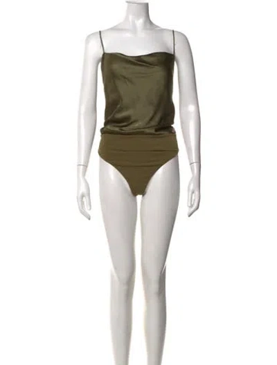 Pre-owned Alice And Olivia Square Neckline Sleeveless Bodysuit In Green