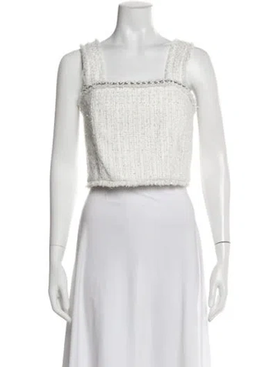 Pre-owned Alice And Olivia Square Neckline Sleeveless Crop Top In White