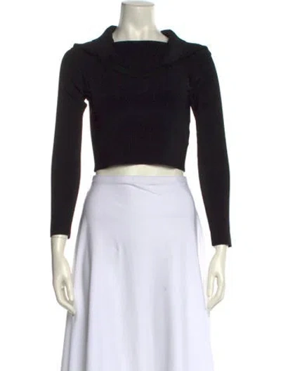 Pre-owned Alice And Olivia Square Neckline Three-quarter Sleeve Crop Top In Black