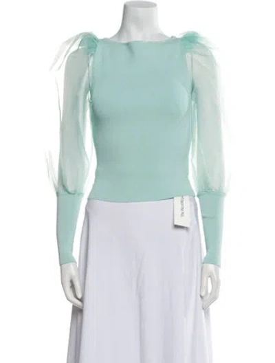 Pre-owned Alice And Olivia Square Neckline Three-quarter Sleeve Crop Top In Green