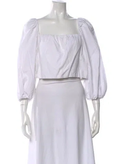Pre-owned Alice And Olivia Square Neckline Three-quarter Sleeve Crop Top In White
