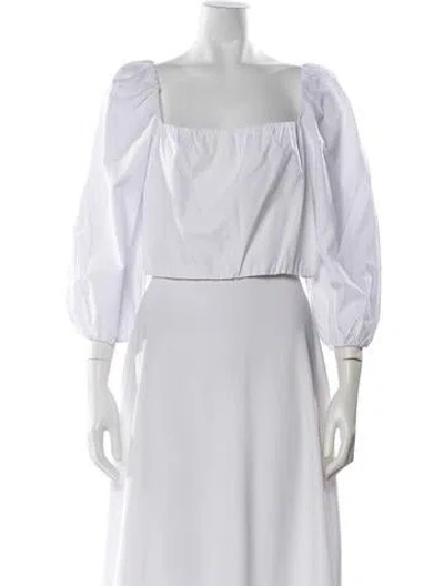 Pre-owned Alice And Olivia Square Neckline Three-quarter Sleeve Crop Top In White