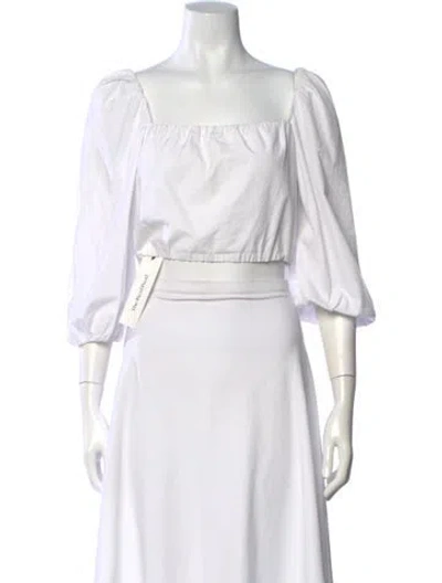 Pre-owned Alice And Olivia Square Neckline Three-quarter Sleeve Crop Top In White