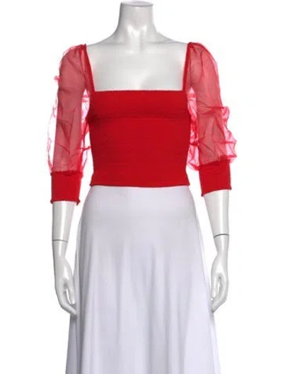 Pre-owned Alice And Olivia Square Neckline Three-quarter Sleeve Top In Red