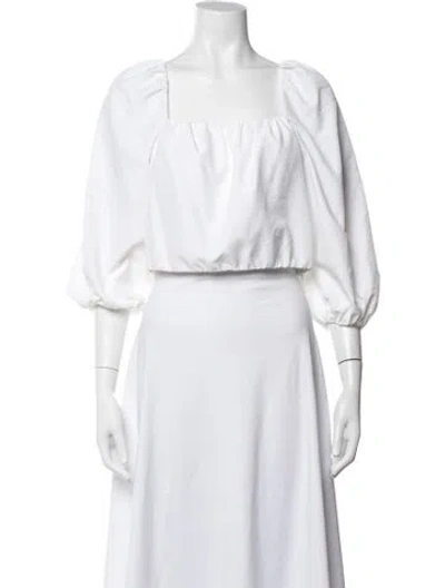 Pre-owned Alice And Olivia Square Neckline Three-quarter Sleeve Top In White