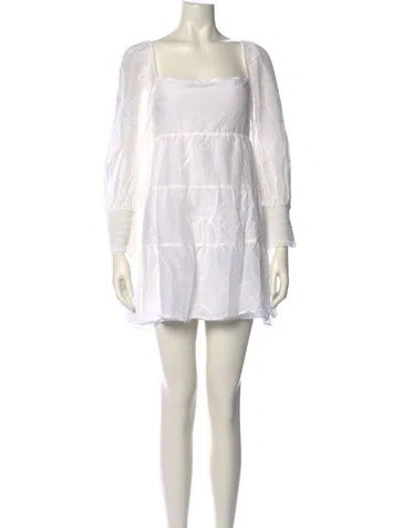 Pre-owned Alice And Olivia Square Neckline Three-quarter Sleeve Tunic In White