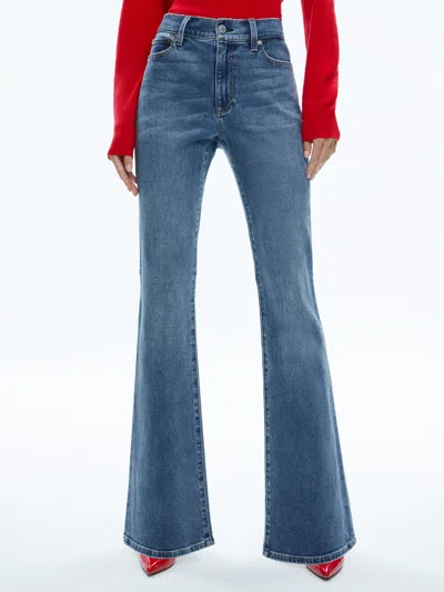 Alice And Olivia Stacey Mid Rise Bell Jean In Albee Vintage Blue