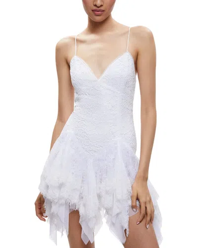 Alice And Olivia Corded And Chantilly Lace Mini Dress In White