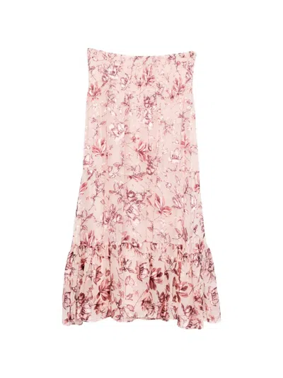 Alice And Olivia Stevie Floral Ruffled Maxi Skirt In Pink