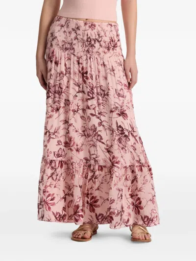 Alice And Olivia Stevie Floral Shirred Maxi Skirt In Pink