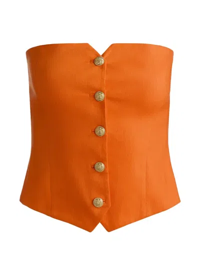 Alice And Olivia Strapless Button-down Top In Orange