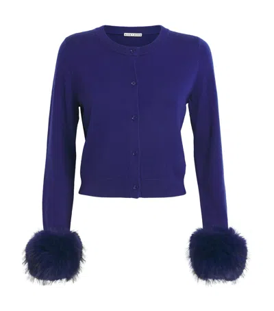 Alice And Olivia Stretch-wool Cropped Dollie Cardigan In Blue