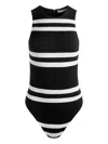 Alice And Olivia Stripe Sleeveless Bodysuit In Black