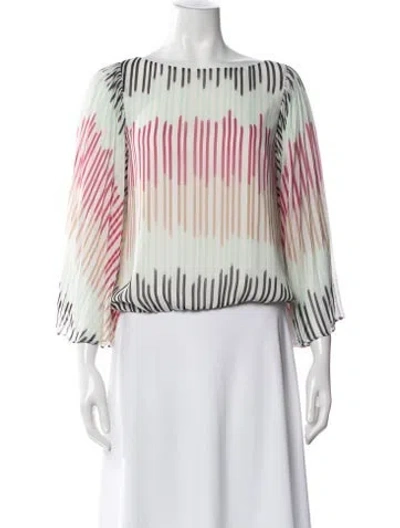 Pre-owned Alice And Olivia Striped Bateau Neckline Blouse In White