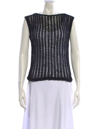 Pre-owned Alice And Olivia Striped Bateau Neckline Top In Black