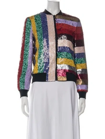 Pre-owned Alice And Olivia Striped Bomber Jacket In Blue