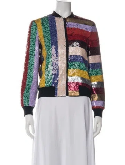 Pre-owned Alice And Olivia Striped Bomber Jacket In Blue