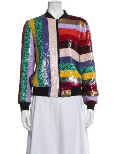 Pre-owned Alice And Olivia Striped Bomber Jacket In Multicolor