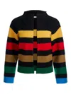 Alice And Olivia Striped Collared Sweater Jacket In Black