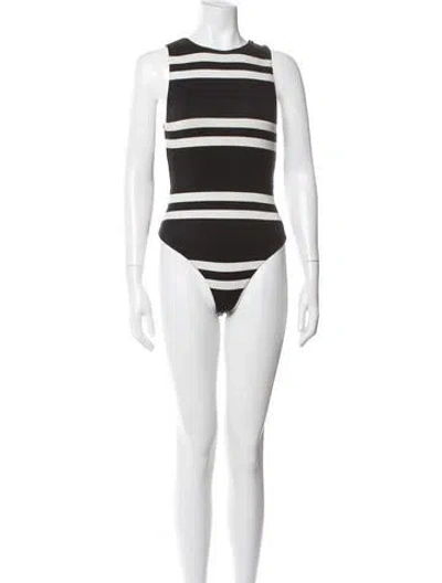 Pre-owned Alice And Olivia Striped Crew Neck Bodysuit In Black