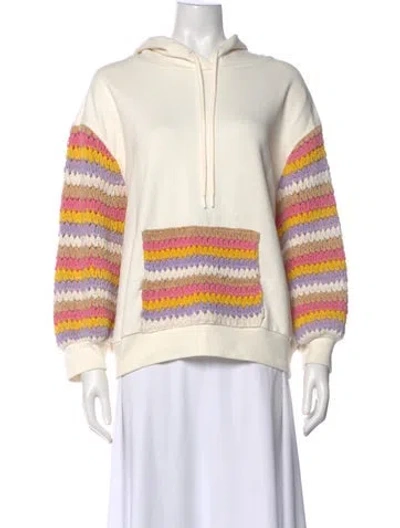Pre-owned Alice And Olivia Striped Crew Neck Hoodie In White