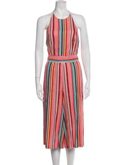 Pre-owned Alice And Olivia Striped Crew Neck Jumpsuit In Red