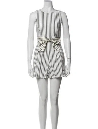 Pre-owned Alice And Olivia Striped Crew Neck Romper In White