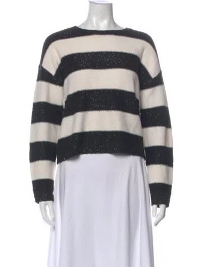 Pre-owned Alice And Olivia Striped Crew Neck Sweater In Black