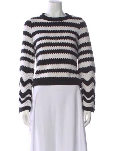 Pre-owned Alice And Olivia Striped Crew Neck Sweater In White