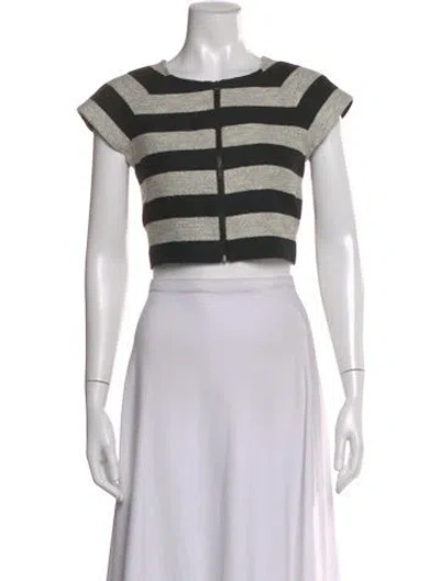 Pre-owned Alice And Olivia Striped Crew Neck Sweater In White