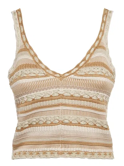 Pre-owned Alice And Olivia Striped Crochet-knit Top