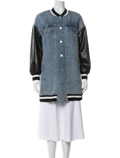 Pre-owned Alice And Olivia Striped Denim Jacket In Blue