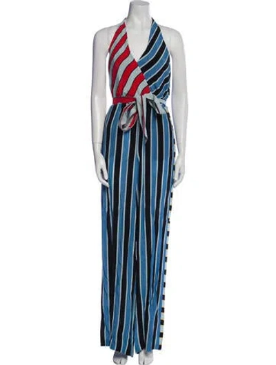 Pre-owned Alice And Olivia Striped Halterneck Jumpsuit In Blue