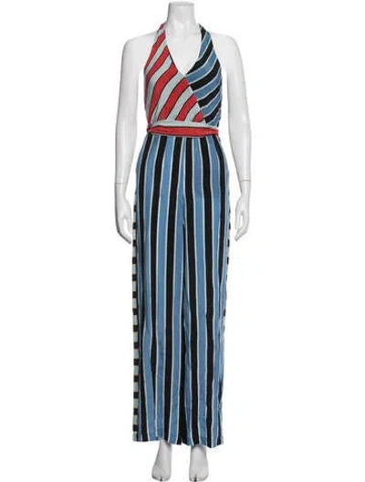 Pre-owned Alice And Olivia Striped Halterneck Jumpsuit In Blue
