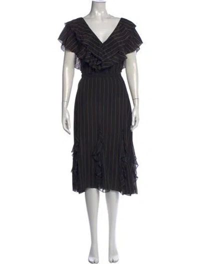 Pre-owned Alice And Olivia Striped Midi Length Dress In Black